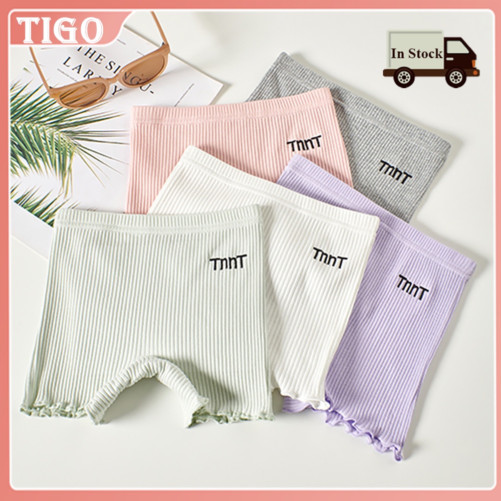 ♥Tigo♥ Quần Short Bảo Hộ An Toàn Vải Cotton Dệt Kim Mỏng Viền Gợn Sóng Kẻ Sọc In Chữ Thời Trang Mùa Hè