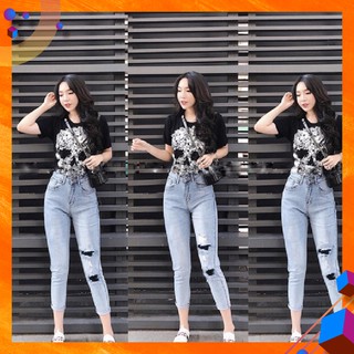 [32~36] Quần Baggy Jean Lửng BigSize Nữ - Lưng Cao, Co Giãn