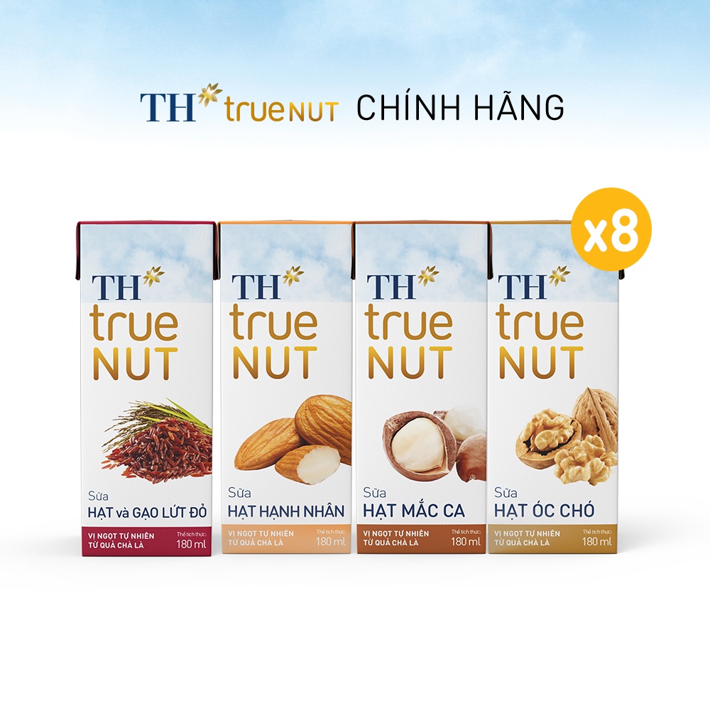 4 Lốc sữa hạt hạnh nhân, mắc ca, óc chó, gạo lứt của TH True Nut 180ml (180ml x 4 hộp)