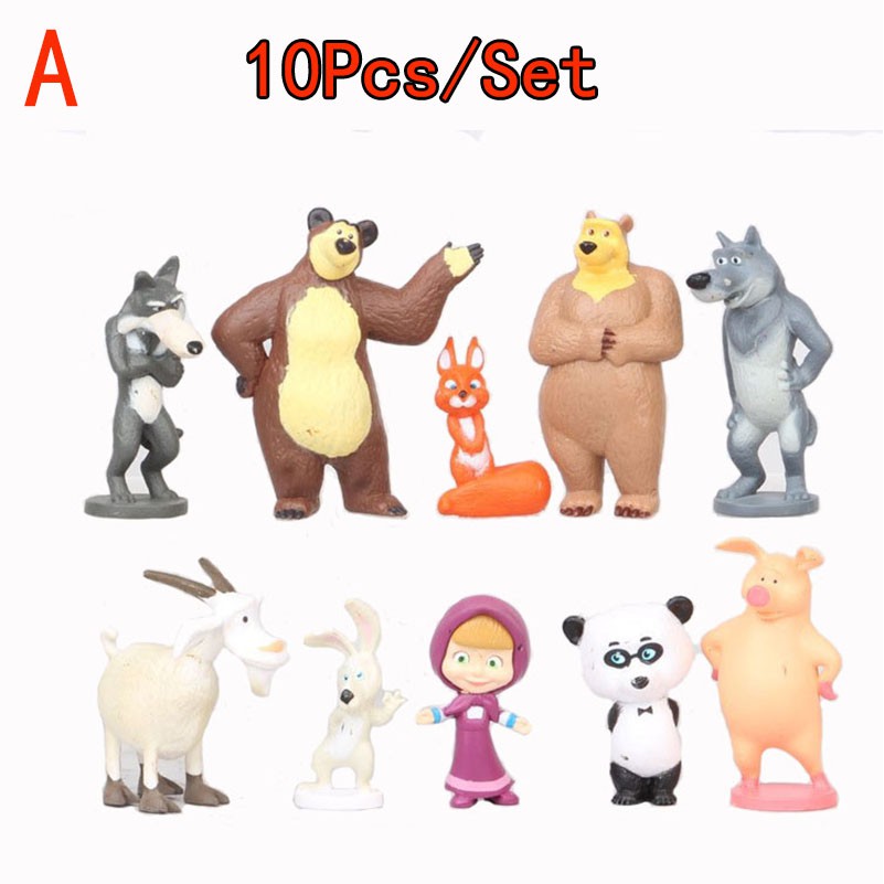 Set 10 Mô Hình Nhân Vật Hoạt Hình Masha And The Bear Kích Thước 10cm