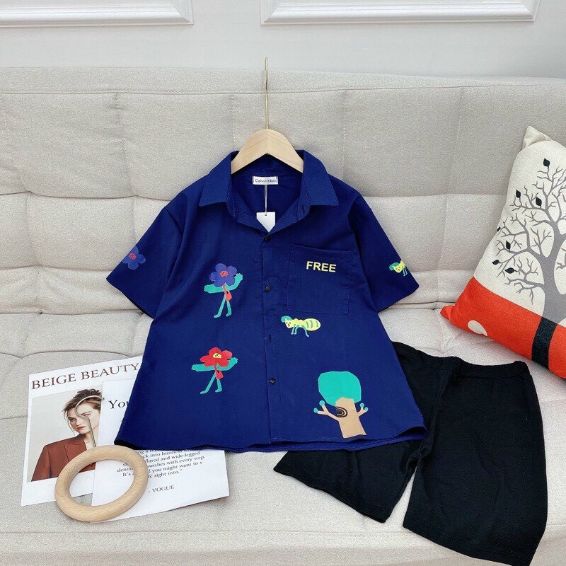 sét bộ sơ mi in phối quần ngố