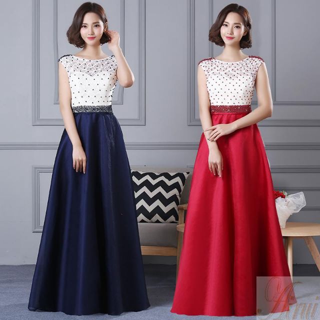 Đầm dạ hội phối màu đính đá, cườm thanh lịch DPM268 (hàng order 10-15 ngày)