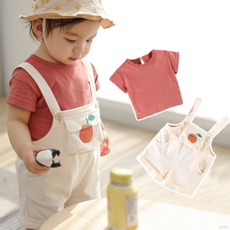 Set áo sơ mi tay ngắn + quần yếm có túi phong cách Hàn Quốc xinh xắn cho bé gái