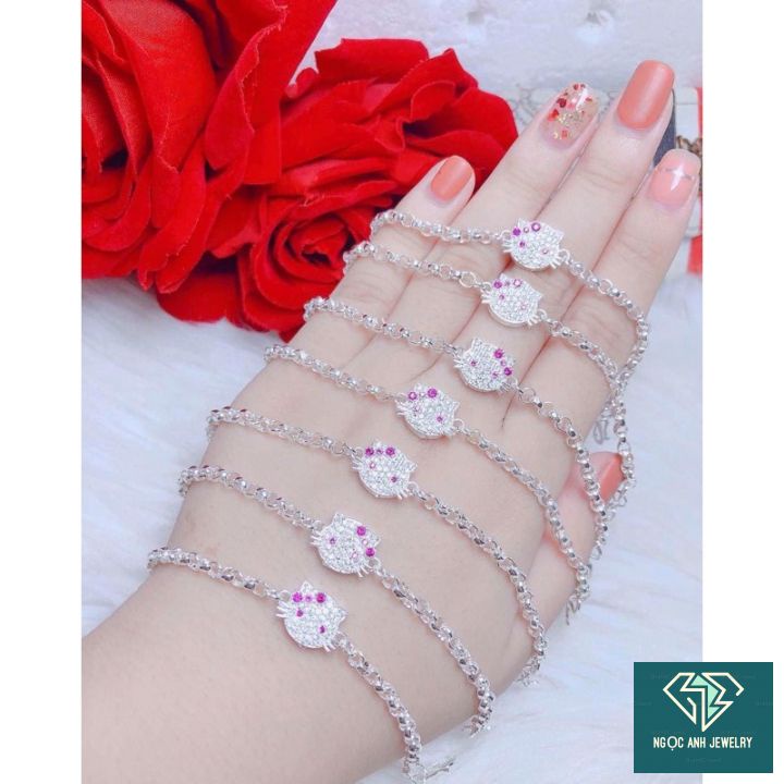 Lắc tay trẻ e. lắc tay mèo kitty bạc ta cho trẻ em - lắc tay trẻ con - Trang Sức Bạc 9999-g130