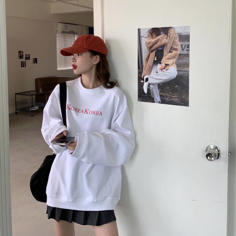 IELGY Áo sweater dài tay dáng rộng phong cách Harajuku Châu Âu cho nữ