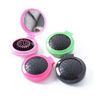 Lược gấp bằng nhựa thiết kế hình tròn tạo kiểu tóc kèm gương soi tiện lợi