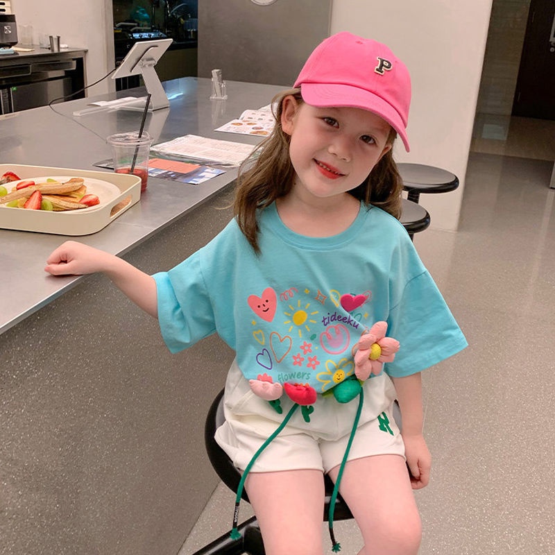 Hàng Mới Về Áo Thun Cotton Ngắn Tay Cổ Tròn In Họa Tiết Hoạt Hình Thời Trang Mùa Hè Cho Bé Gái