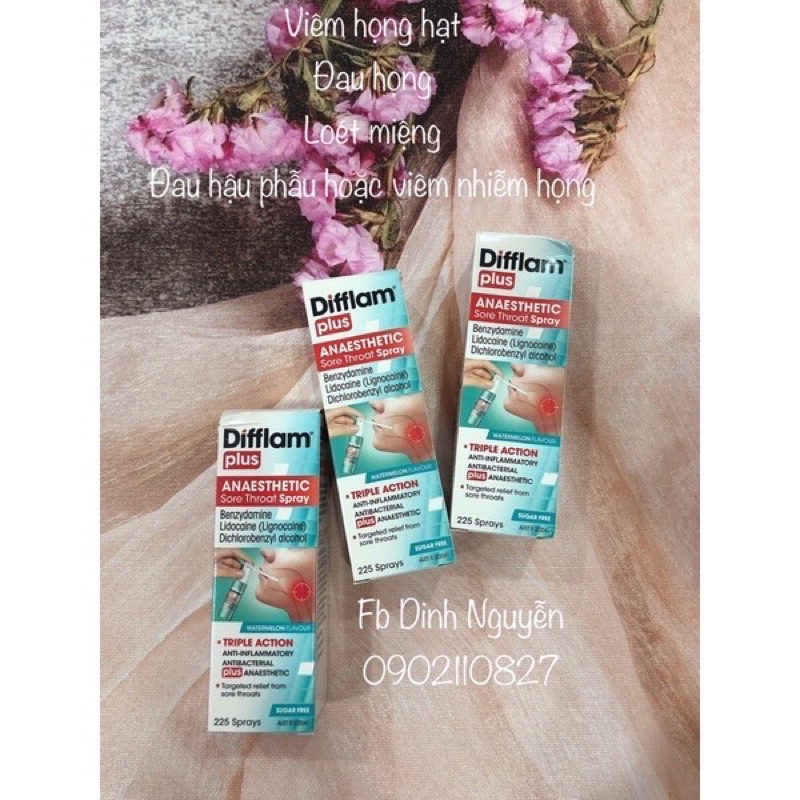 Xịt Họng Difflam Plus Anaesthetic Sore Throat Spray 225 lần xịt date 1/2024