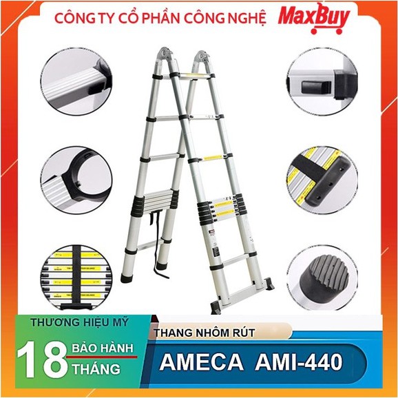 Thang Nhôm Rút Xếp Đôi Đa Năng 7 Bậc Ameca AMI-440 thương hiệu Mỹ, bảo hành chính hãng 18 tháng