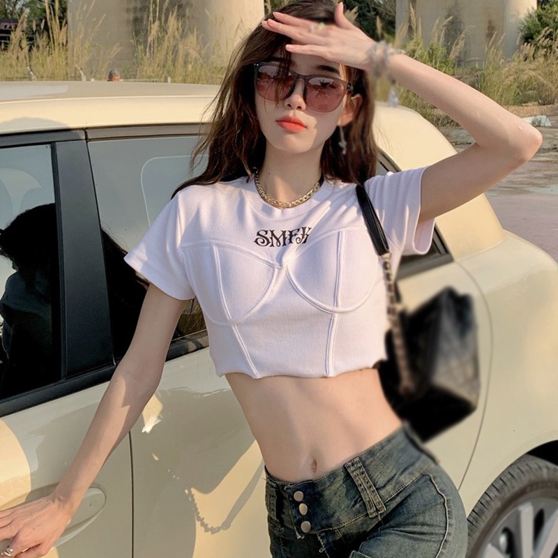 Áo Thun Croptop Tay Ngắn In Chữ Phong Cách Hàn Quốc Thời Trang Mùa Hè Quyến Rũ Cho Nữ
