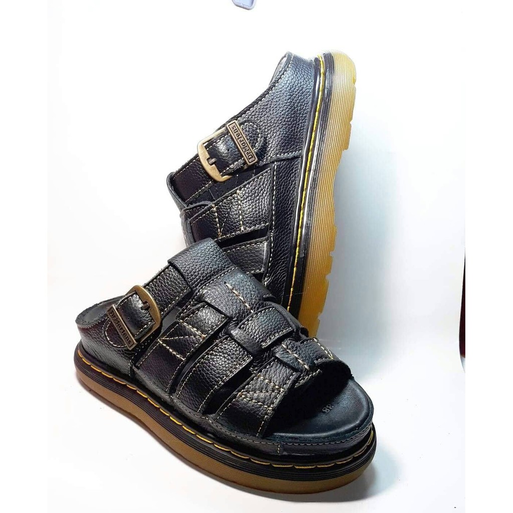 Dép Nam quai ngang Doctor Dr.Martens da bò cao cấp hàng VNSX - Đế Lót Da Bò - Mã D2