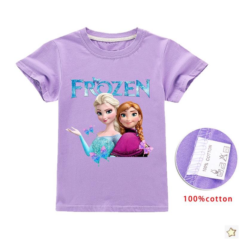 Áo Thun Tay Ngắn In Hoạt Hình Frozen Thời Trang Mùa Hè Cho Bé Gái