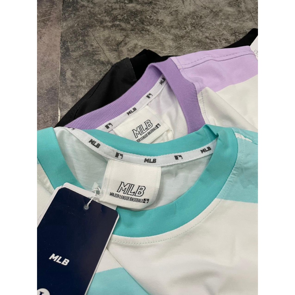 Áo Phông Unisex Chất Cotton 100% Sọc Đen/Tím/Xanh