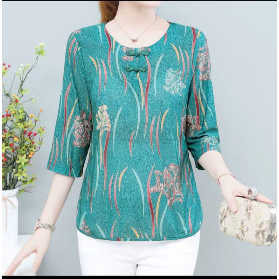 Áo hoa trung niên chất vải thun ladong Quảng Châu | BigBuy360 - bigbuy360.vn