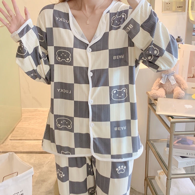 Bộ Đồ Ngủ Tay Dài Dáng Rộng Thời Trang Xuân Thu Cho Nữ