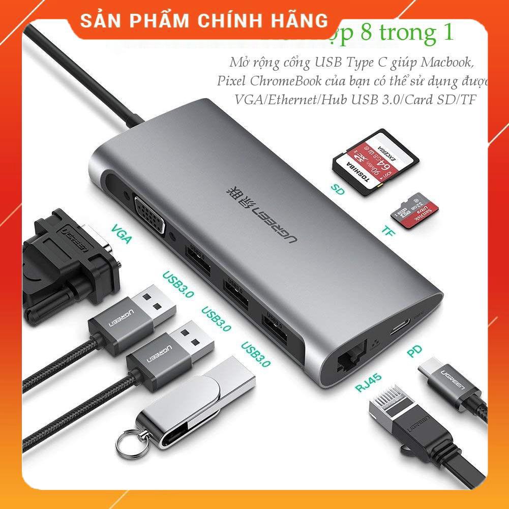 Bộ chuyển đổi USB Type-C sang VGA/Ethernet/Hub USB 3.0/Card SD/TF UGREEN 50539 dailyphukien