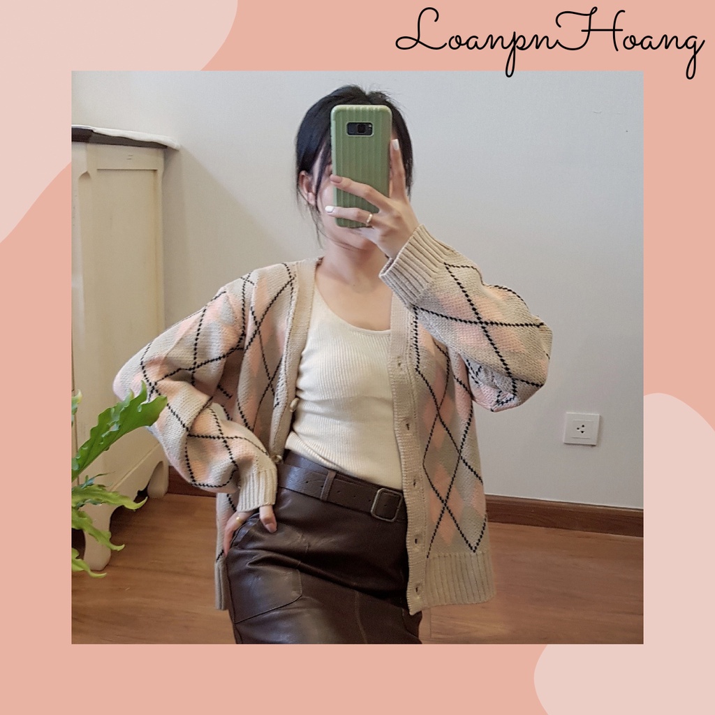 [LEN01] Áo cardigan len phối màu cổ V phong cách Hàn Quốc|Hàng có sẵn