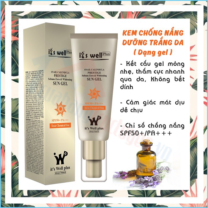 [CHÍNH HÃNG] Kem Chống Nắng Dạng Gel Dưỡng Trắng Da Tinh Chất Ốc Sên Và Calendula It’s Well Plus Tuýp 50Gr Hàn Quốc