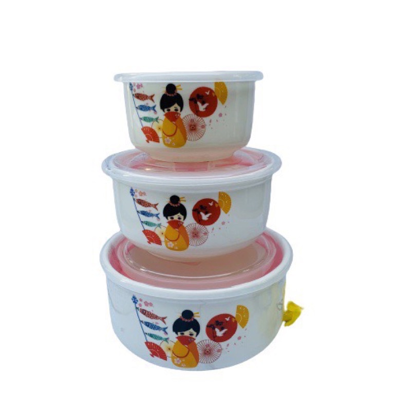 Bộ 3 Thố Sứ Tô Sứ Có Nắp Đậy - Họa Tiết NGẪU NHIÊN - Đựng Thực Phẩm - 3 Size Lớn Nhỏ