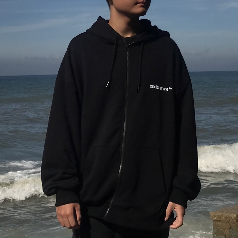 Áo Hoodie Zip Nous Happy Màu Đen