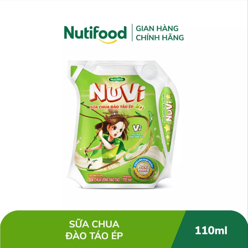 [HSD T6-2022] Thùng 24 túi NuVi Sữa chua Đào táo ép túi 110 ml