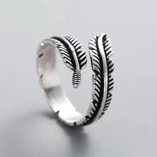 NHẪN BẠC ĐEN THÁI STYLE LÔNG VŨ CÁ TÍNH **BẠC 925