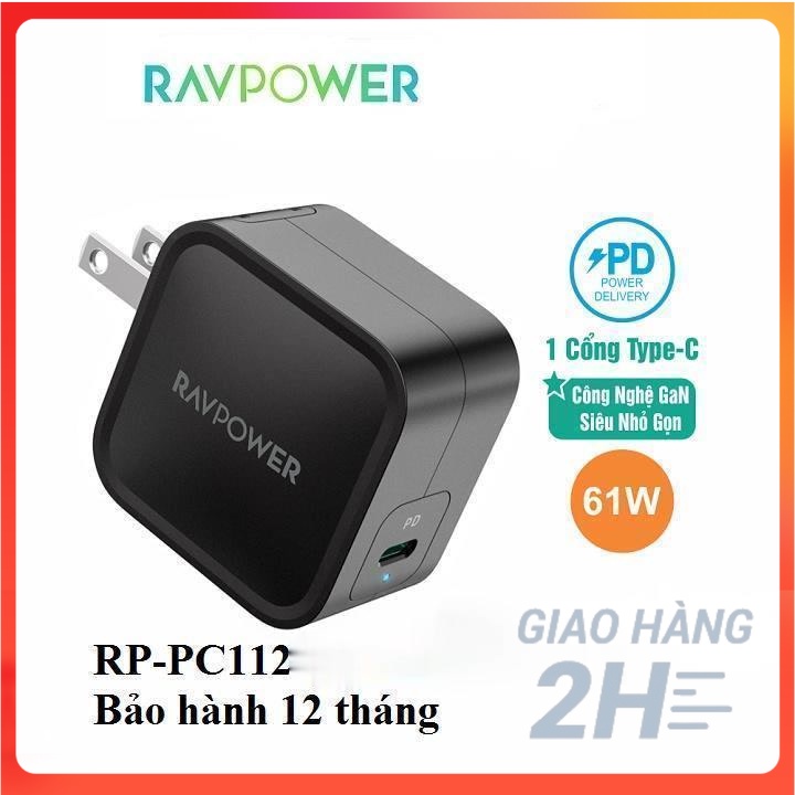 Củ Sạc 61W RAVPower RP-PC112 Công Nghệ GaN ( Bản quốc tế, bảo hành 12 tháng) - ACSTORE