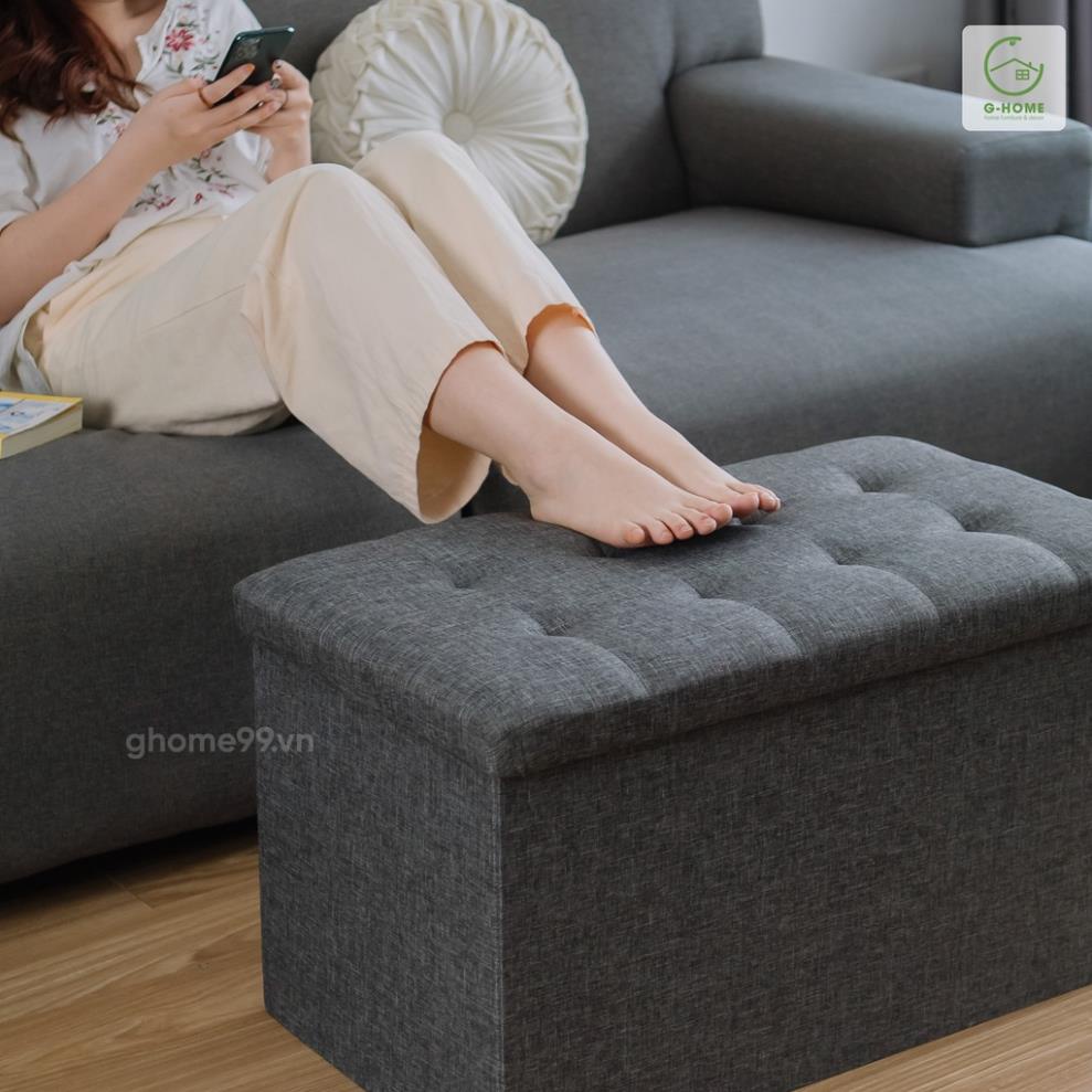 Ghế Sofa Gấp Gọn Size S/L - Hộp Đựng Đồ Khung Gỗ Bọc Vải Cao Cấp 2 in 1