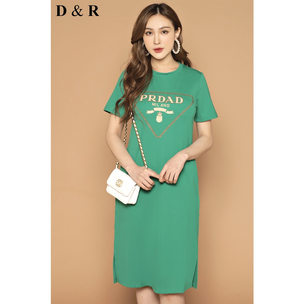 Đầm thun suông bigsize dáng dài họa tiết đính đá Quảng Châu cao cấp váy đi chơi dạo phố D&R Fashion D148