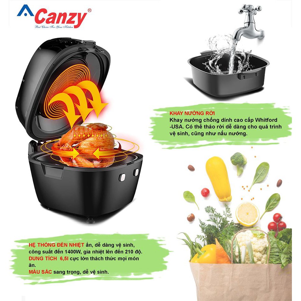 Nồi chiên không dầu Canzy CZ FR06A Hàng Chính Hãng, Dung tích 6.5L