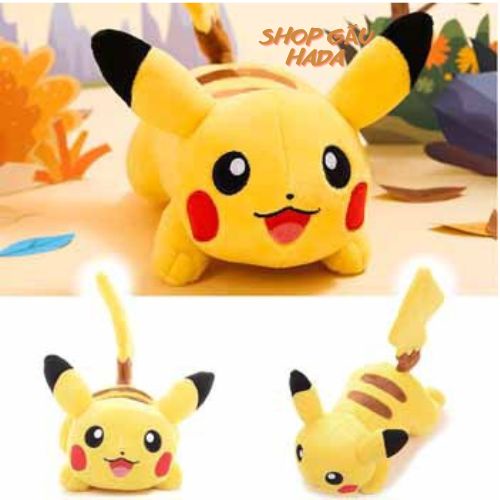Gấu Bông Pikachu Vàng Nằm Dễ Thương Size 45cm Mềm Mịn, An Toàn Cho Bé Yêu