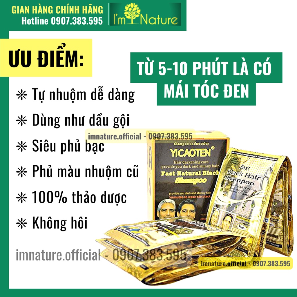 10 Gói Gội Nhuộm Đen Tóc Phủ Bạc Gội Là Đen Yicaoten (30gr x 10 gói/ hộp)