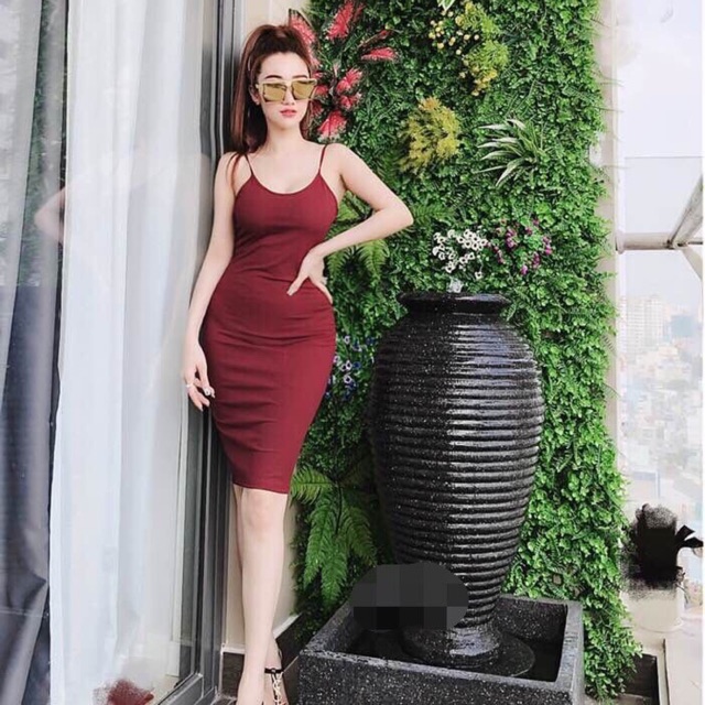 Đầm 2 dây chất len tăm body
