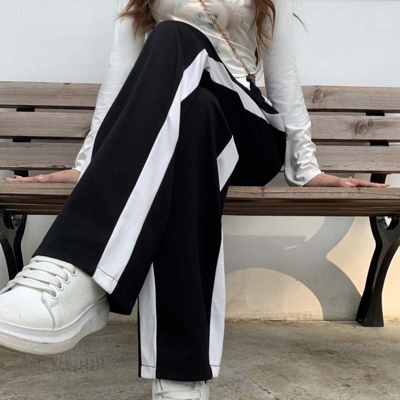 Quần Dài Lưng Cao Ống Rộng Màu Trắng Đen Thời Trang Mùa Thu Cho Nữ