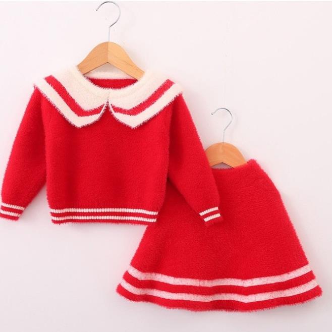 Set Váy len cổ bẻ bé gái lớn size 13-25kg (áo và chân váy) chất siêu mịn đẹp SV VIP