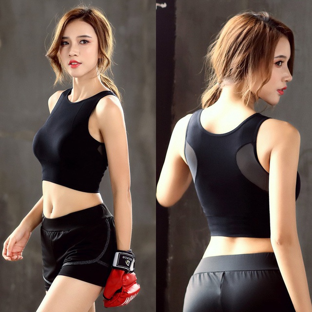 Áo croptop lưới vai có mút sẵn tập gym yoga nữ siêu yêu có big size