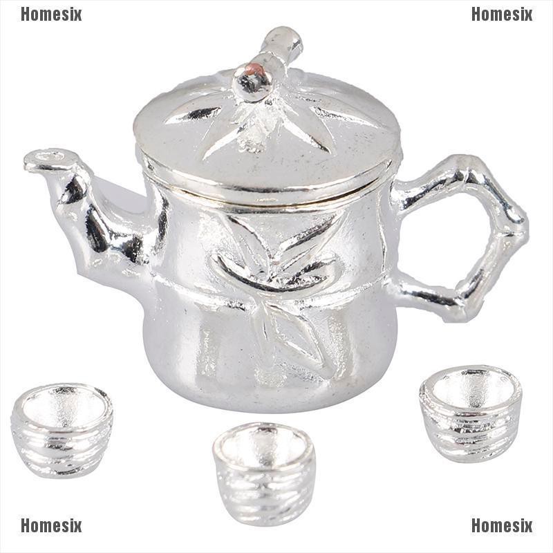 [HoMSI] 4Pcs/set 1: 12 Dollhouse Miniature Teapot With lid+ 3 Cup for Doll Decor Tea Set SUU