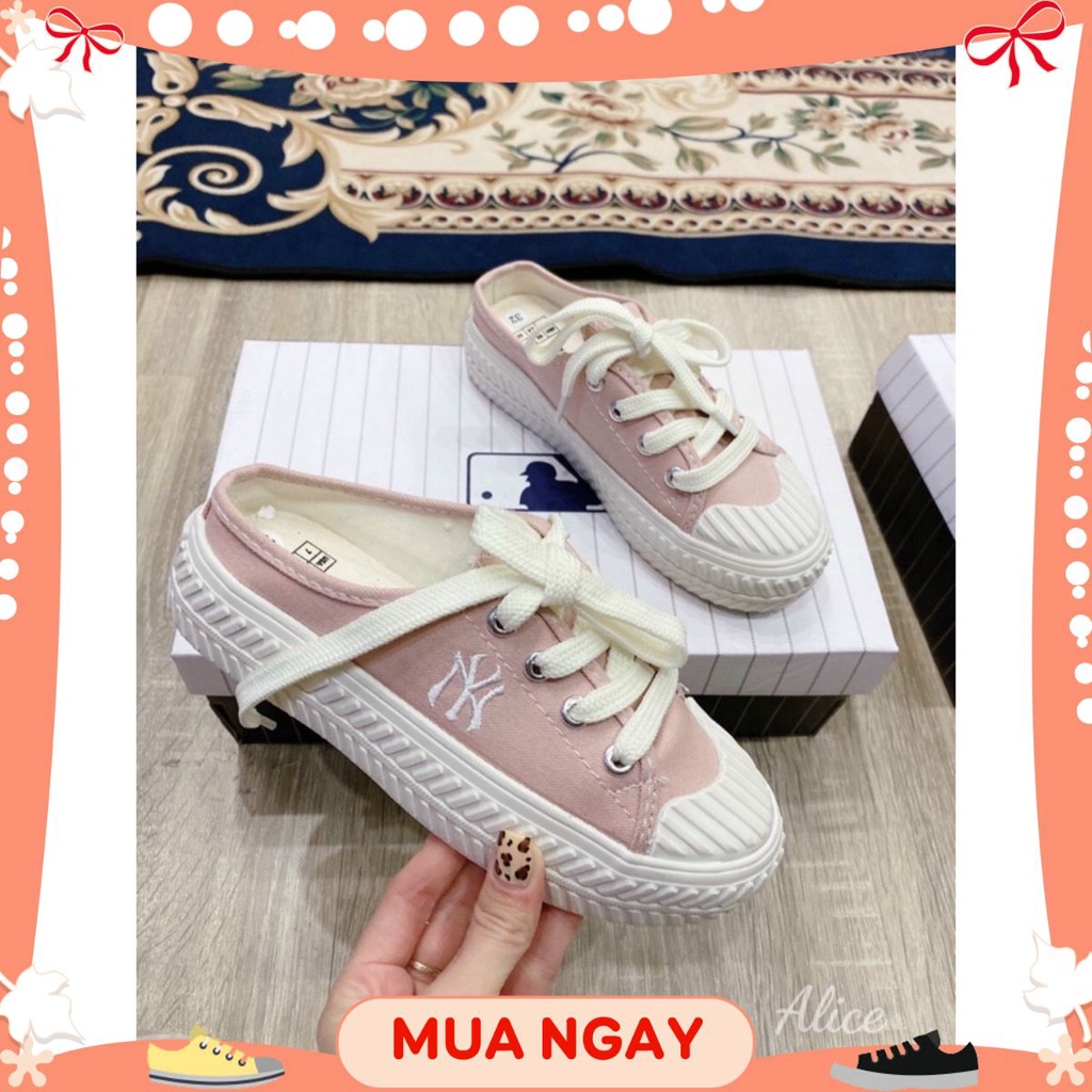 ⚡ [ SIZE RỘNG ] GIÀY DÉP NỮ, GIÀY SỤC NY THỂ THAO NỮ ĐẠP GÓT M.L.B ĐỘN ĐẾ HỒNG NHẠT - MẪU 2022 [ BẢN ĐẸP - HOT HIT ] ⚡