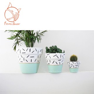 [🌵🌈Chậu đất nung phối xanh Mint pastel điểm line gam màu ngọt ngào - Hàng thiết kế🌈🌵] - nhận vẽ theo yêu cầu (sỉ - lẻ)