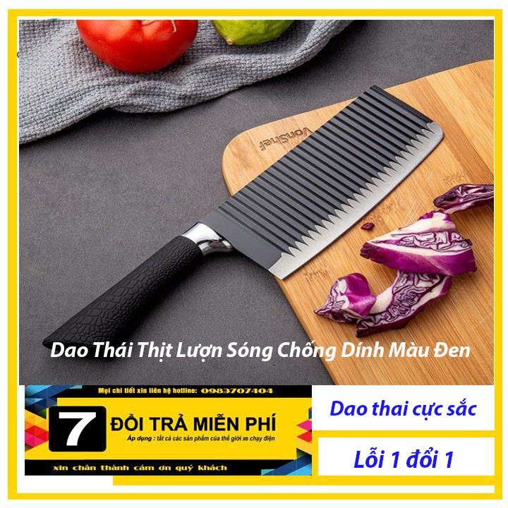 Dao Thái Thịt Lượn Sóng Chống Dính Màu Đen Dao thái thịt cá , gọt hoa quả bằng thép không gỉ siêu cứng chất lượng Nhật