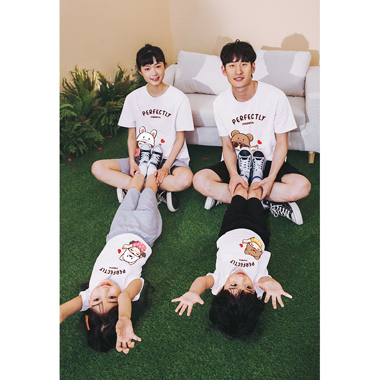 Áo gia đình Familylove - Đồng phục gia đình Mẫu Chibi Perfectly Cotton 100% mát 3 màu Vàng Đen Trắng