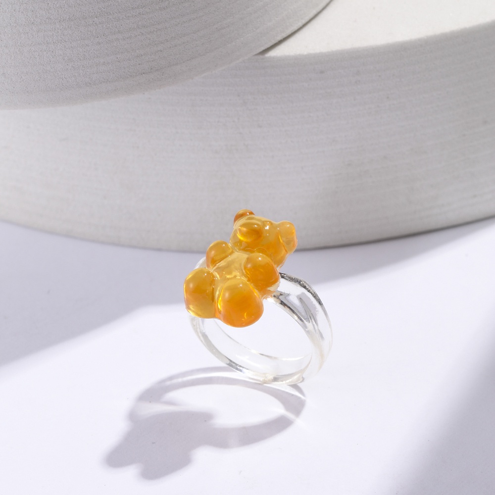 Nhẫn Đeo Ngón Tay Bằng Nhựa Resin Màu Macaron Hình Gấu 2021 Thời Trang Hàn Quốc Cho Nữ