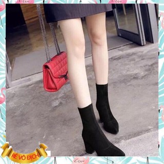 Hàng Loại Đẹp - Giày Boot Nữ Cổ Lửng Chất Da Lộn Đế Vuông Cao 7Cm