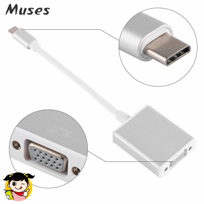 Muse07 USB 3.1 Type C to VGA Adapter USB-C Male to VGA 1080p Female Converter