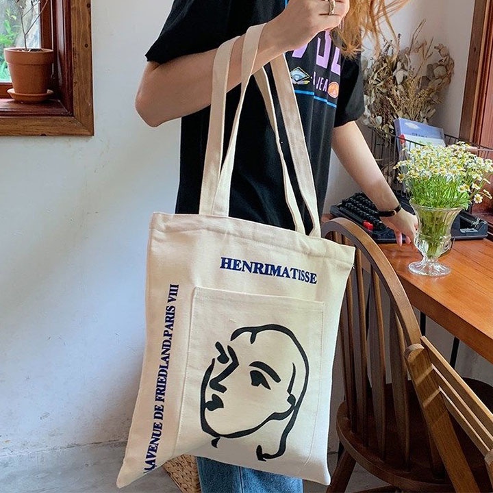 Túi tote vải canvas có khóa phong cách Hàn Quốc