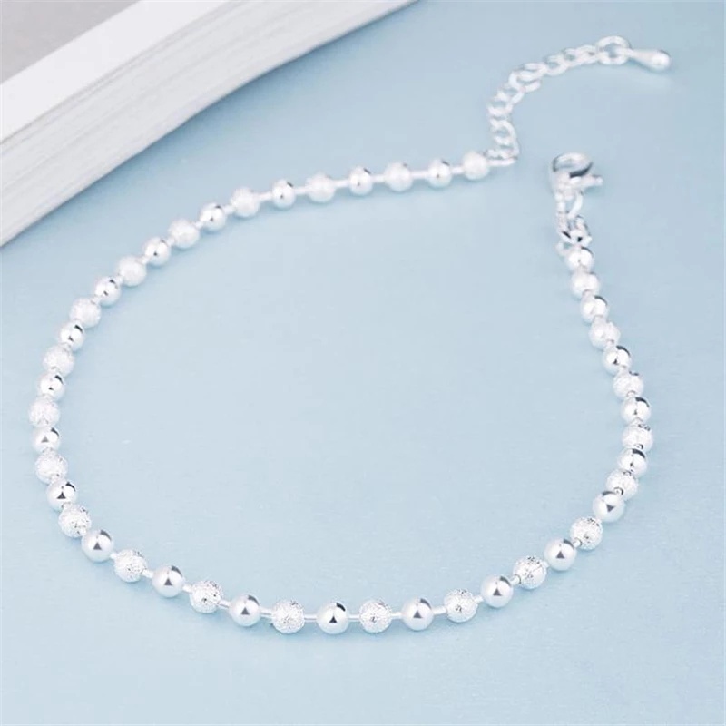 Lắc chân nữ dây bi cườm xi mạ bạc 925 trắng sáng phụ kiện trang sức hot trend hàn nhật - namimi