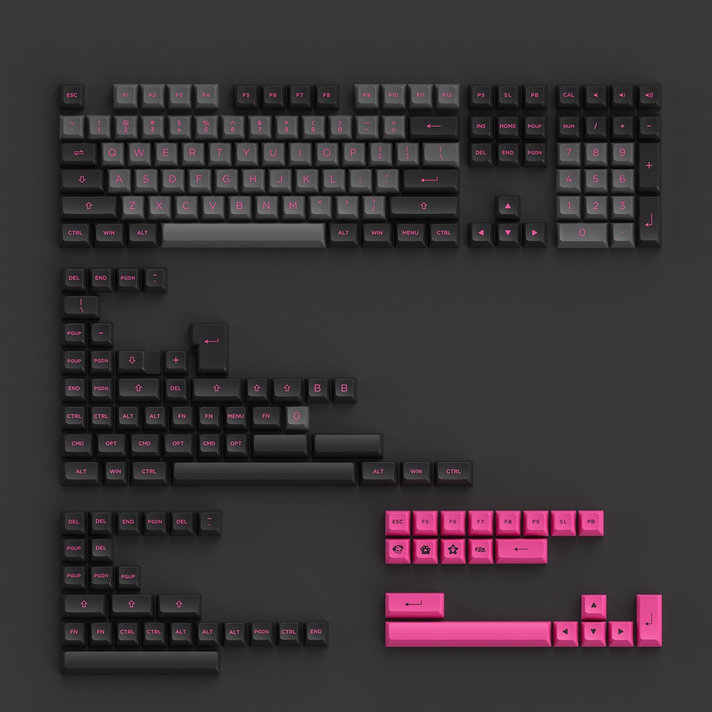 Keycap Cho Bàn Phím Cơ Akko Set – Black &amp; Rose (PBT Double-Shot/ASA profile/197 nút) | Ezpc