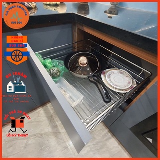 [CHÍNH HÃNG] Giá Xoong Nồi Nan Tròn Tủ Bếp Dưới INOX 304 Ray âm Giảm Chấn Cao Cấp Bảo Hành Vĩnh Viễn_Hỗ Trợ Lắp Đặt