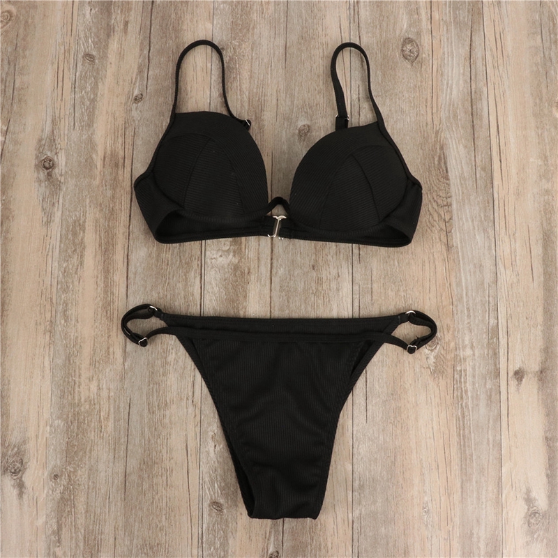 Bộ đồ bơi bikini hai mảnh màu trơn có đệm lót nâng ngực kiểu dáng thời trang quyến rũ dành cho nữ | BigBuy360 - bigbuy360.vn