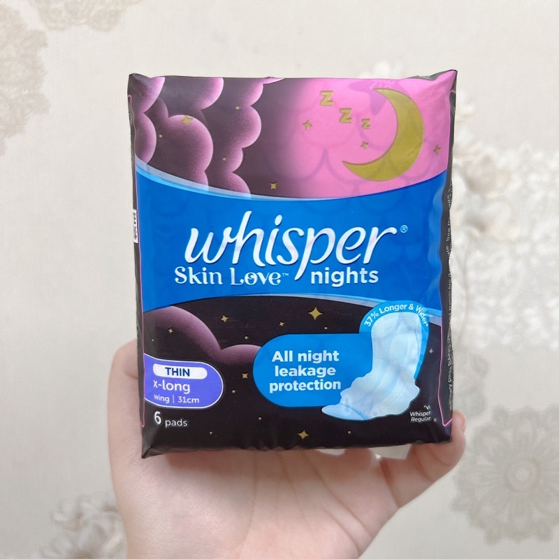 Băng Vệ Sinh Ban Đêm Whisper Skin Love Siêu Dài Có Cánh 31cm (Gói 6 Miếng)